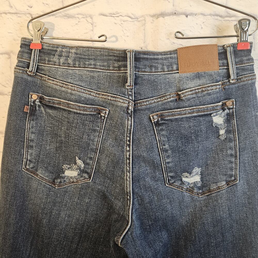 Judy Blue Jeans Women’s 13/31 Blue Mid Rise Boyfriend Fit Distressed Stretch - Picture 6 of 8